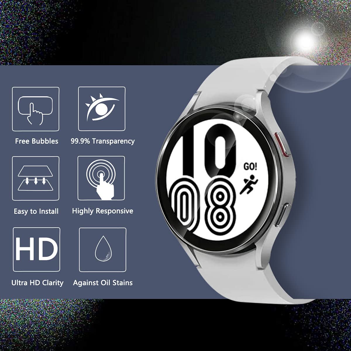 Screen Protector Tempered Glass for Samsung Galaxy Watch 5 Pro/5/4 40mm, 44mm