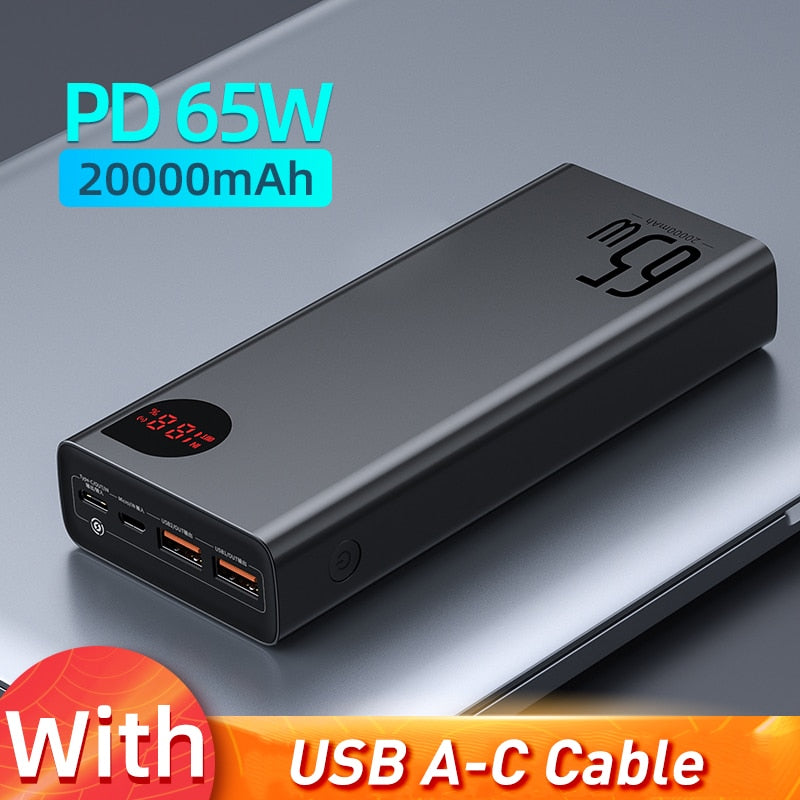 Power Bank Portable Baseus 65W 30000mAh/20000mAh PD QC For Smart Phone Laptop Tablet