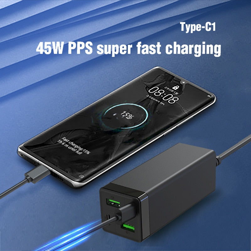 Charger GaN 4-Port 85W USB C Power Adapter PD 65W PPS 45W 20W QC3.0 Fast Charging Charger For Xiaomi Samsung iPhone 13 MacBook Pro