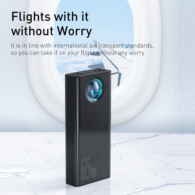 Power Bank Portable Baseus 65W 30000mAh/20000mAh PD QC For Smart Phone Laptop Tablet