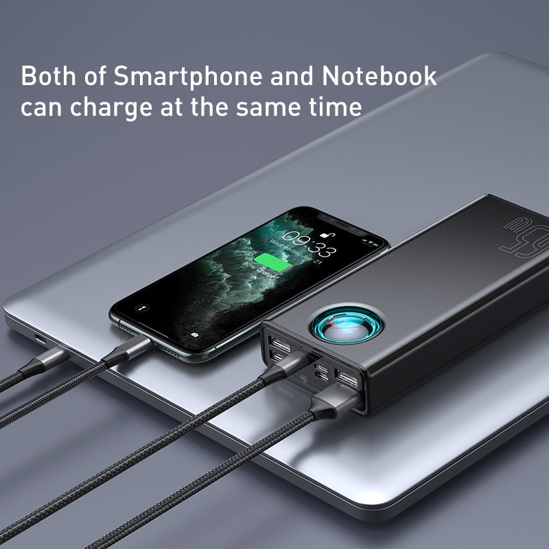 Power Bank Portable Baseus 65W 30000mAh/20000mAh PD QC For Smart Phone Laptop Tablet
