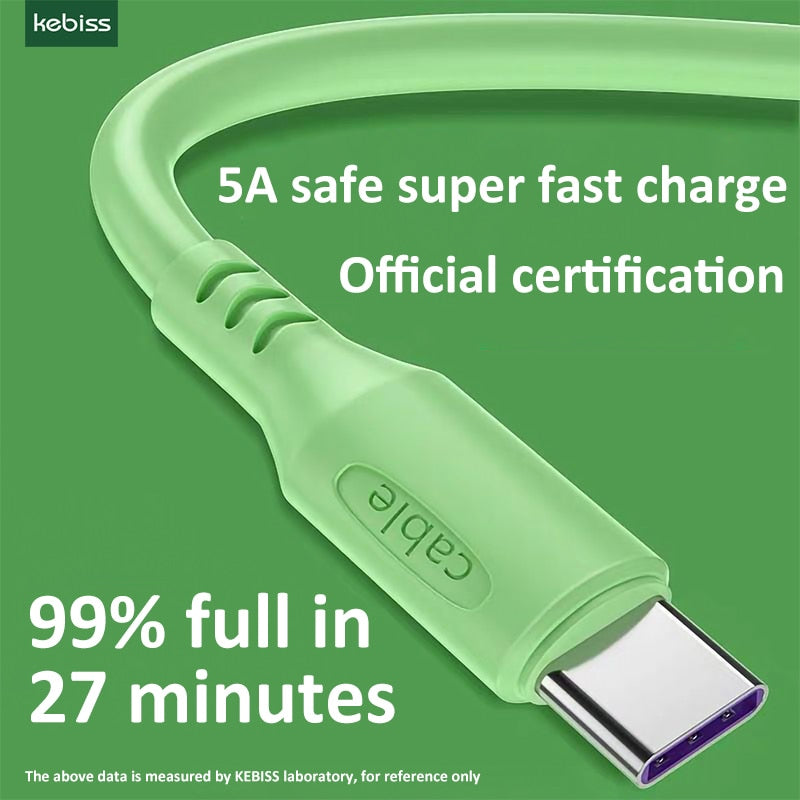 Cable Charger USB-A Type-C 5A Fast Charging For Samsung Xiaomi Smart Phone