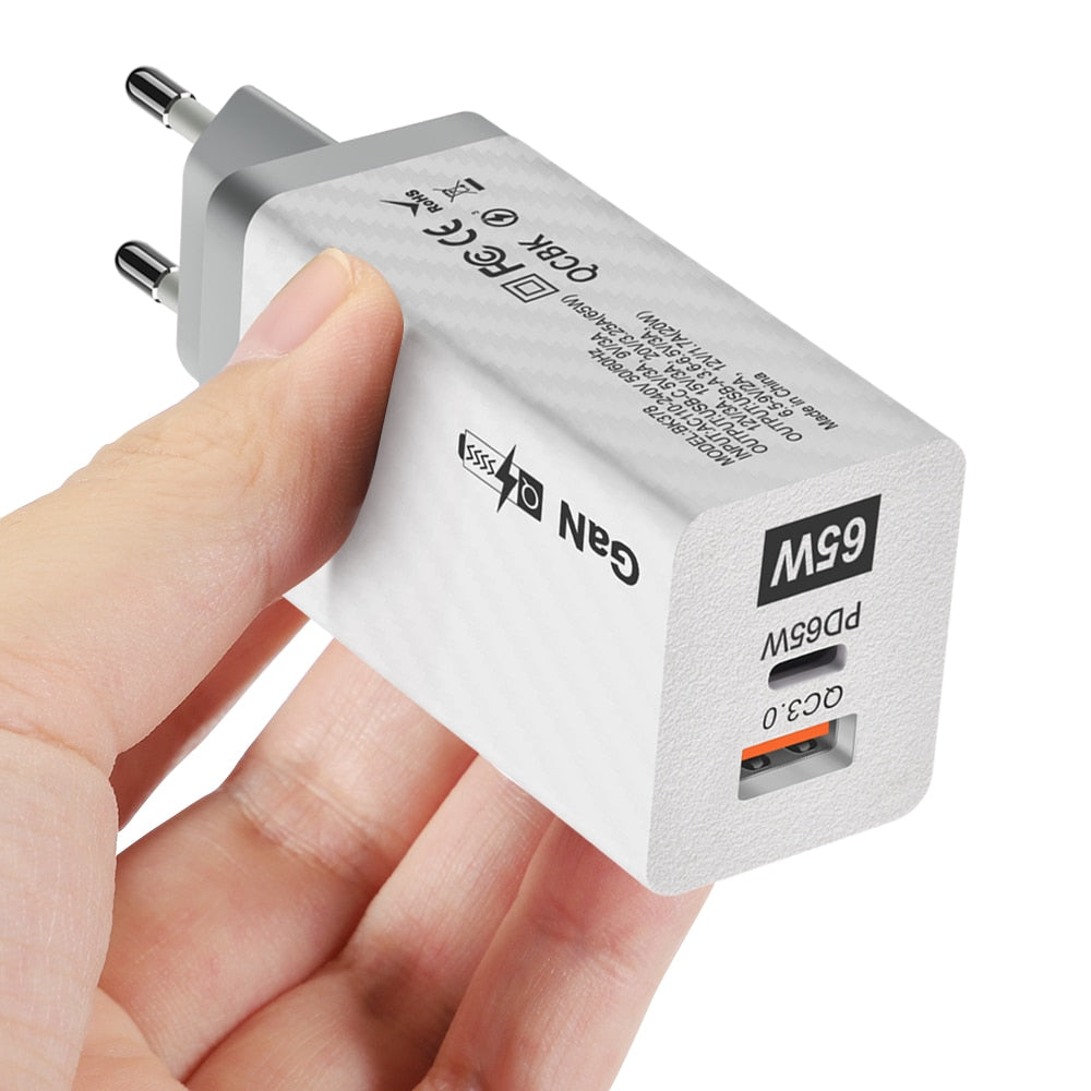 Charger 65W GaN QC 3.0 USB PD Wall Charger Type-C USB Fast Charger For Laptop Macbook Smart Phone