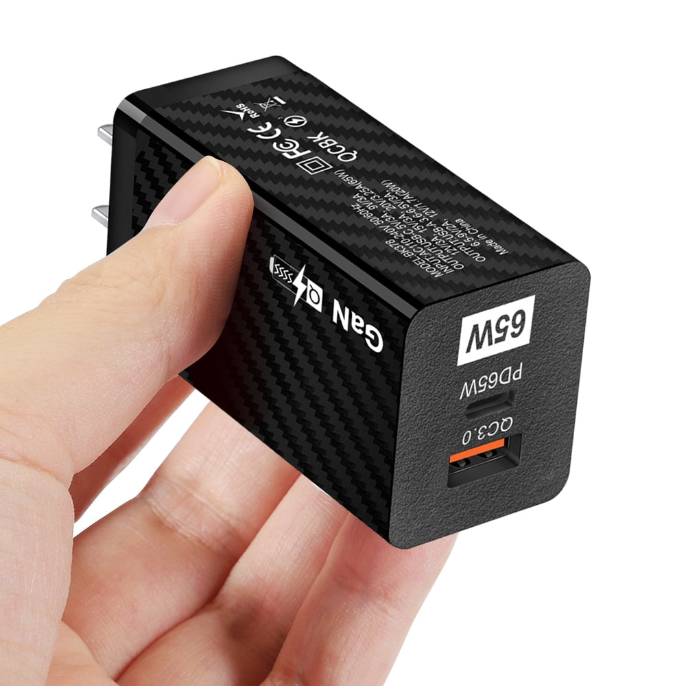 Charger 65W GaN QC 3.0 USB PD Wall Charger Type-C USB Fast Charger For Laptop Macbook Smart Phone