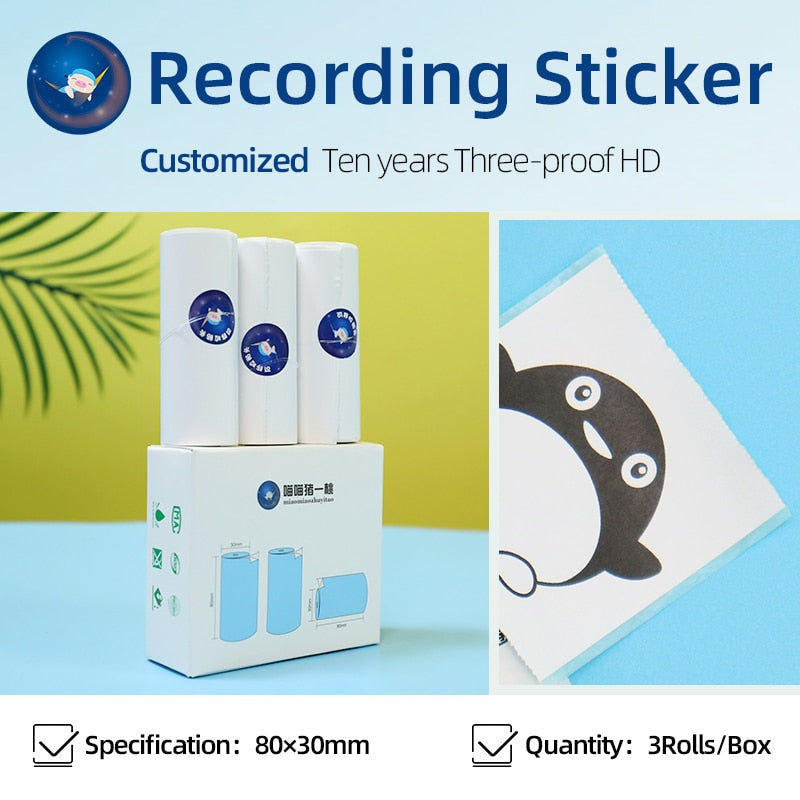 Paperang P3 3Rolls Paper Roll 80*30mm 77*30 10 Years Thermal Label Sticker Photo Paper White Color for Paperang P3 Photo Pocket Mini Printer