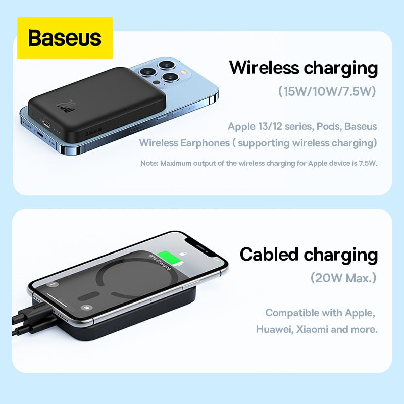 Power Bank Baseus Magsafe 6000mAh 20W Wireless Phone Charger External Battery Fast Charging For iPhone 14 13 12 Series Powerbank