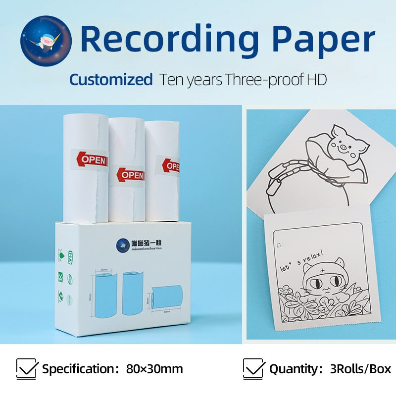 Paperang P3 3Rolls Paper Roll 80*30mm 77*30 10 Years Thermal Label Sticker Photo Paper White Color for Paperang P3 Photo Pocket Mini Printer
