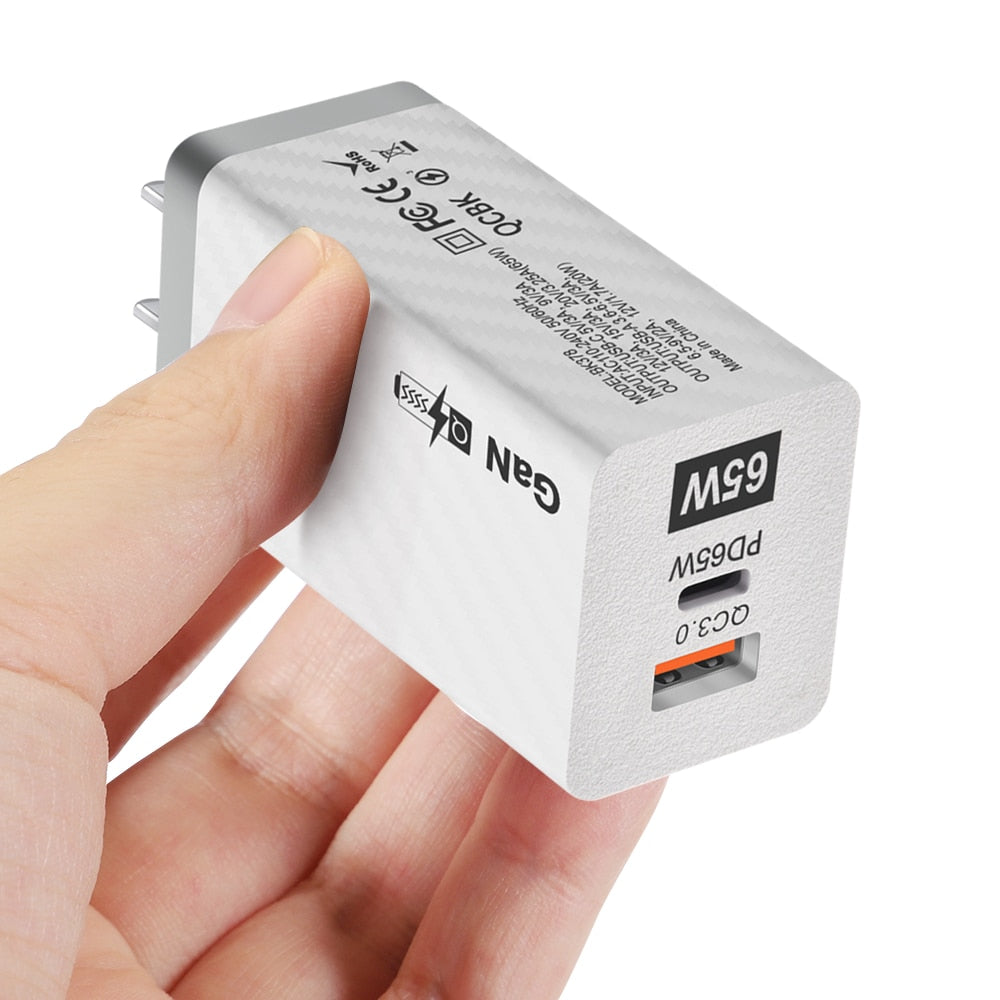 Charger 65W GaN QC 3.0 USB PD Wall Charger Type-C USB Fast Charger For Laptop Macbook Smart Phone