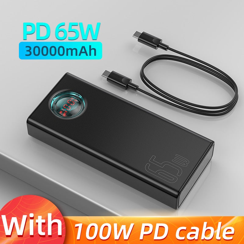 Power Bank Portable Baseus 65W 30000mAh/20000mAh PD QC For Smart Phone Laptop Tablet