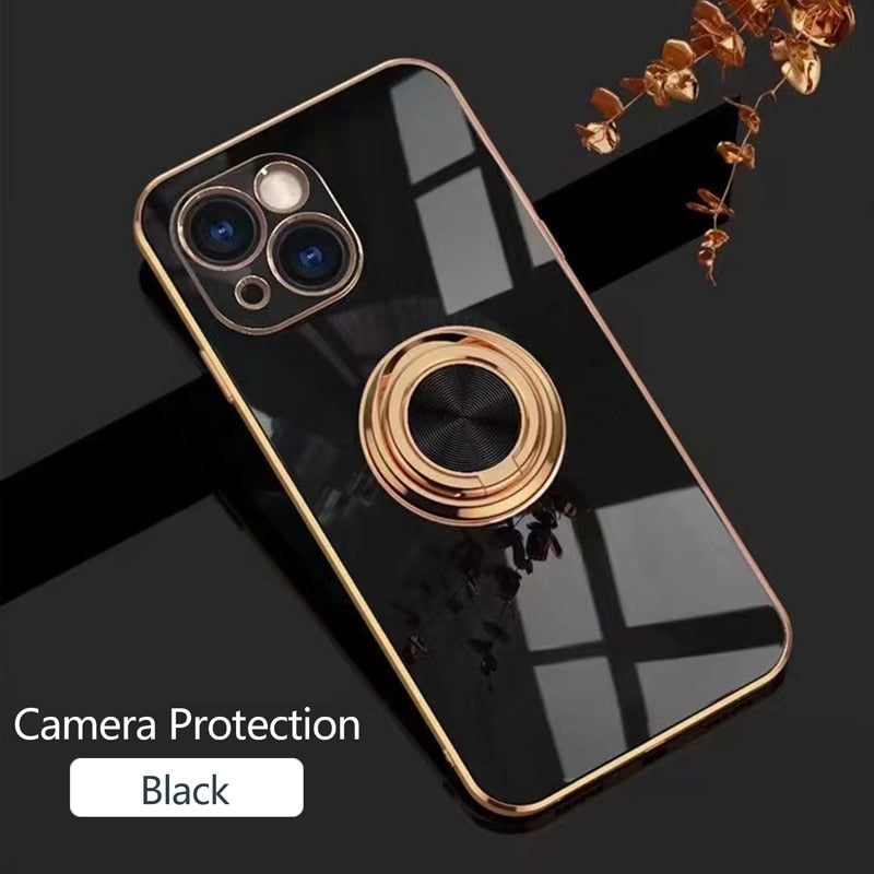 Phone Case Luxury Plating Magnetic Attraction Ring For iPhone 14 13 12 11 Pro Max Mini With Holder