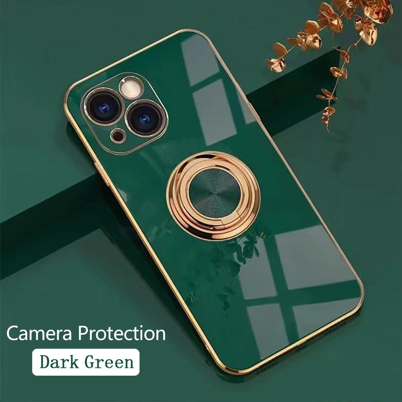 Phone Case Luxury Plating Magnetic Attraction Ring For iPhone 14 13 12 11 Pro Max Mini With Holder