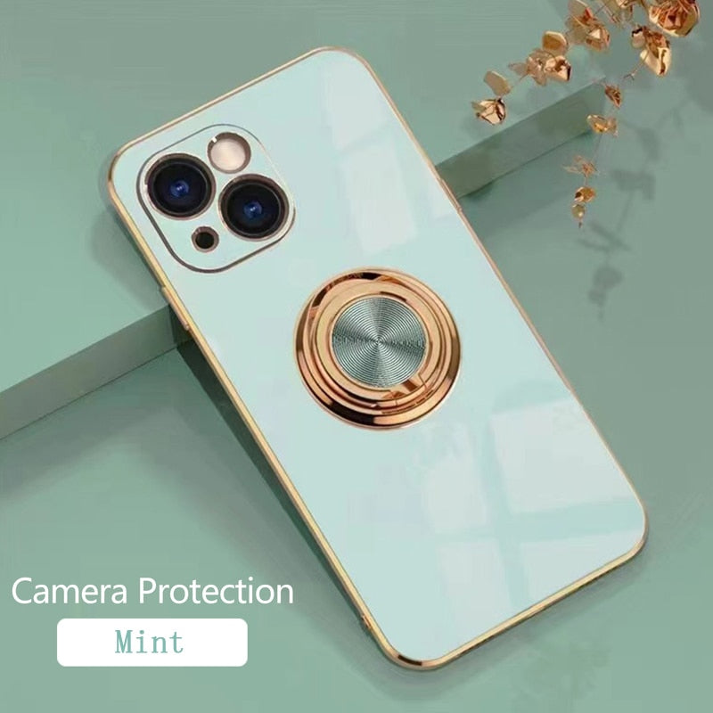Phone Case Luxury Plating Magnetic Attraction Ring For iPhone 14 13 12 11 Pro Max Mini With Holder