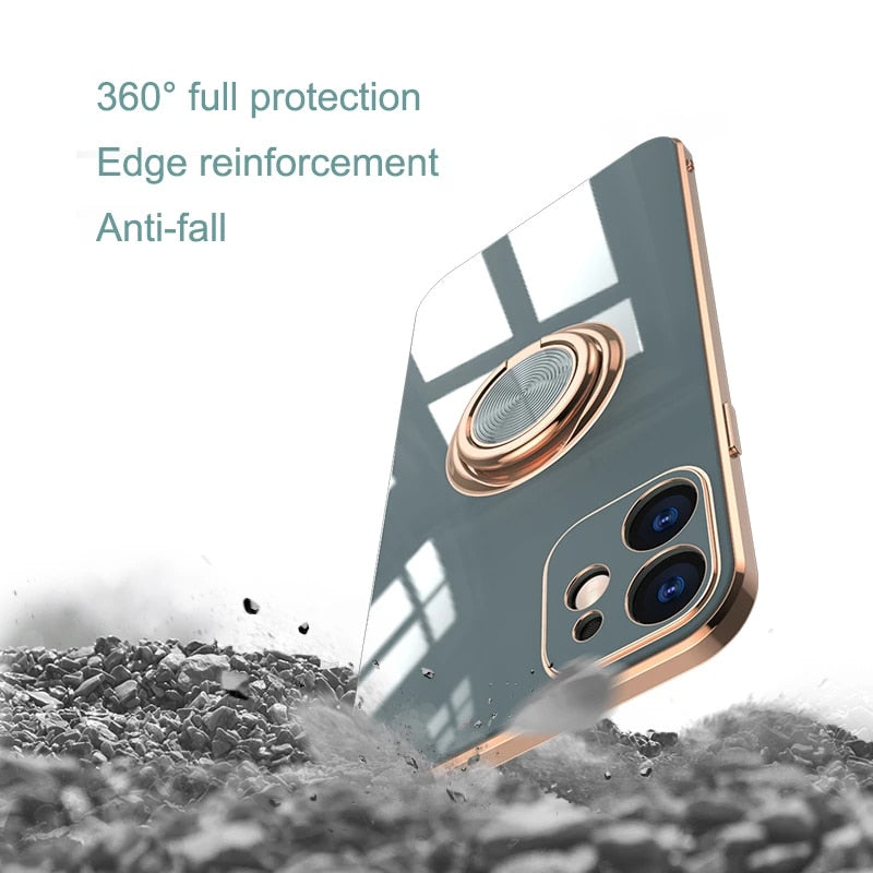 Phone Case Luxury Plating Magnetic Attraction Ring For iPhone 14 13 12 11 Pro Max Mini With Holder