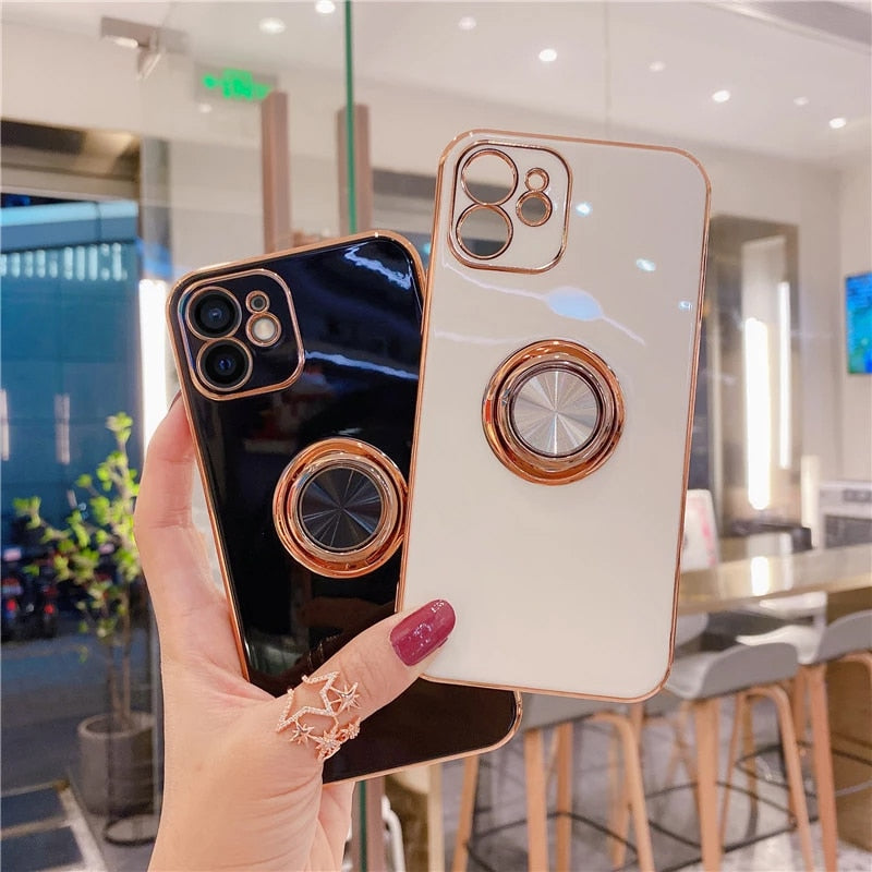 Phone Case Luxury Plating Magnetic Attraction Ring For iPhone 14 13 12 11 Pro Max Mini With Holder