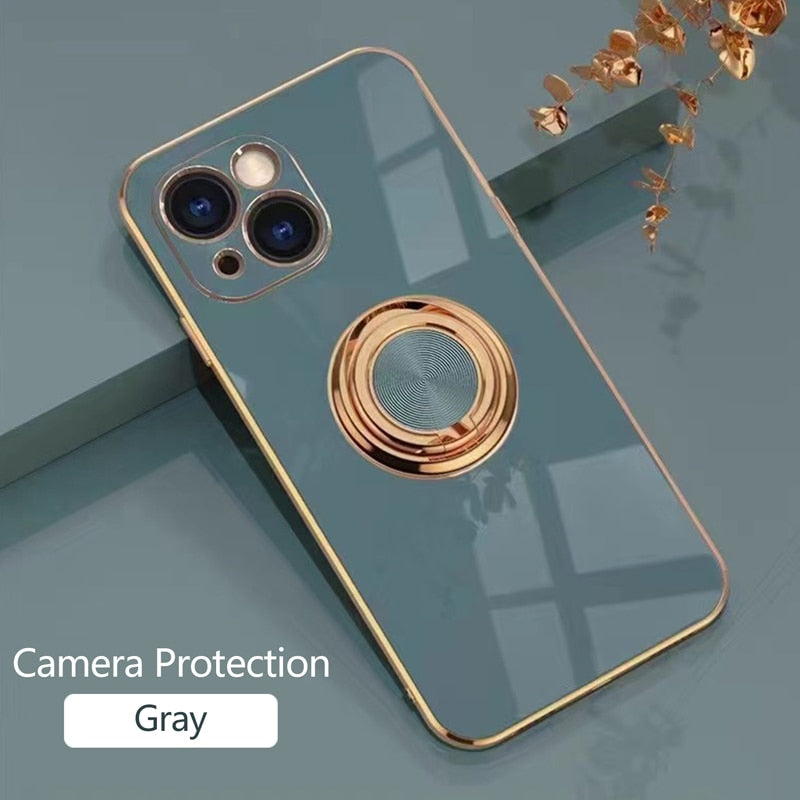Phone Case Luxury Plating Magnetic Attraction Ring For iPhone 14 13 12 11 Pro Max Mini With Holder