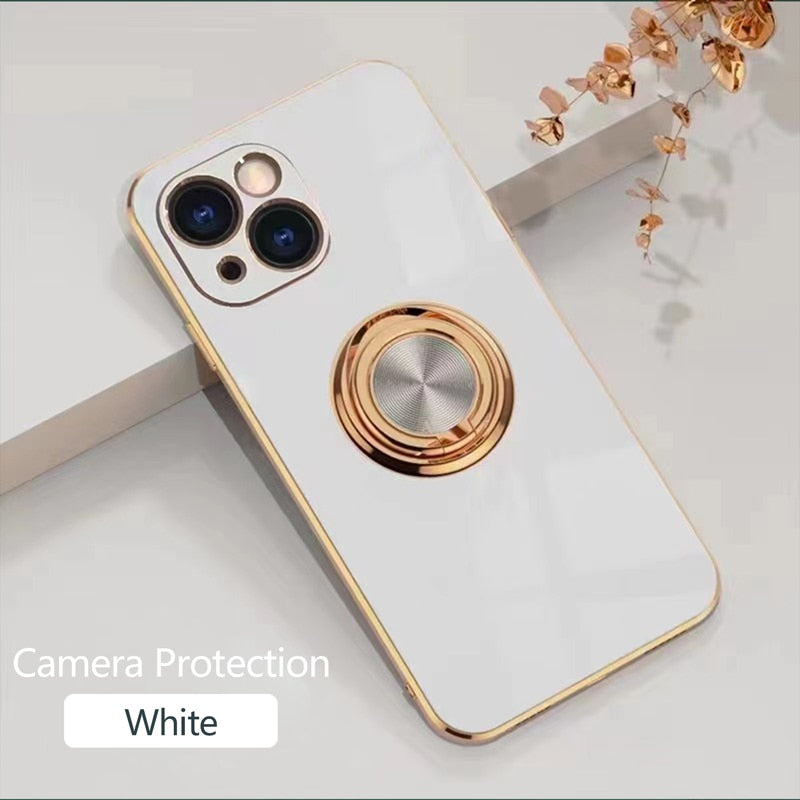 Phone Case Luxury Plating Magnetic Attraction Ring For iPhone 14 13 12 11 Pro Max Mini With Holder