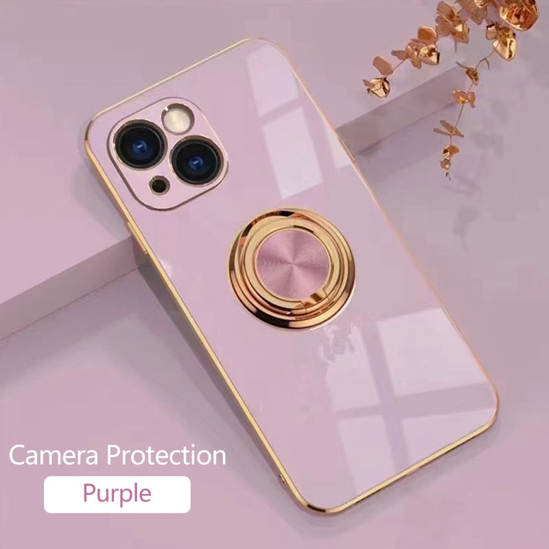 Phone Case Luxury Plating Magnetic Attraction Ring For iPhone 14 13 12 11 Pro Max Mini With Holder