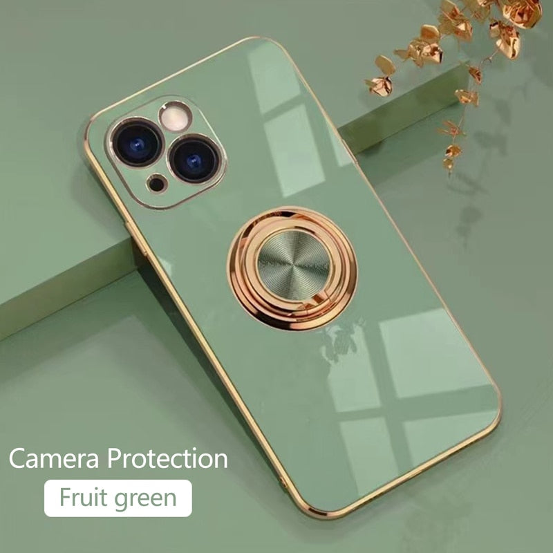 Phone Case Luxury Plating Magnetic Attraction Ring For iPhone 14 13 12 11 Pro Max Mini With Holder