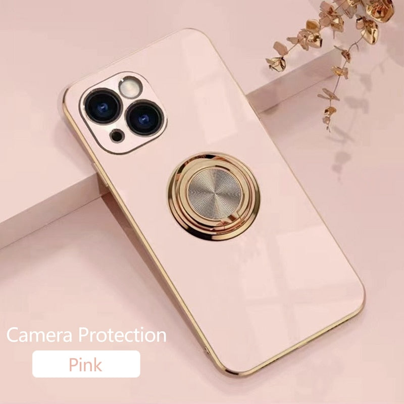 Phone Case Luxury Plating Magnetic Attraction Ring For iPhone 14 13 12 11 Pro Max Mini With Holder