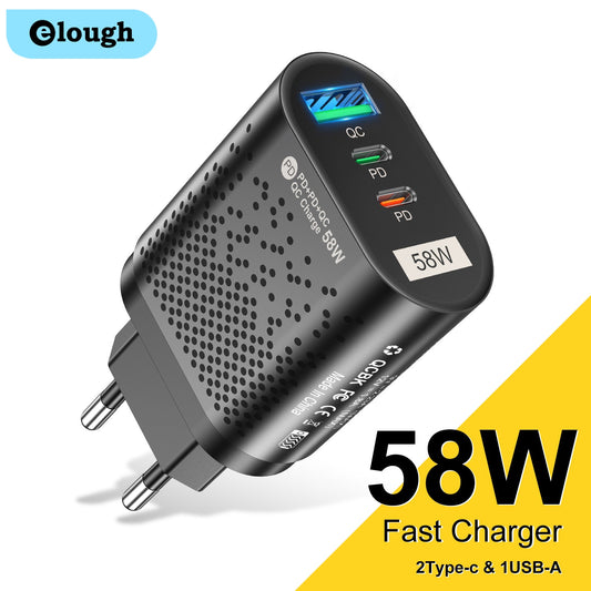Charger 58W Fast Charger QC3.0 Type-C USB-C Chargers For iPhone Huwawei Xiaomi Samsung
