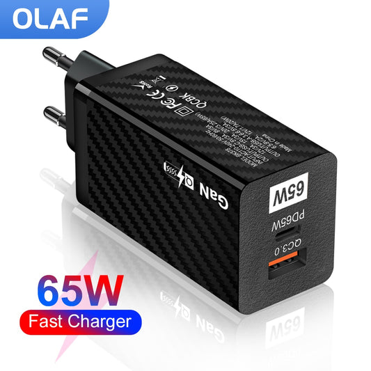 Charger 65W GaN QC 3.0 USB PD Wall Charger Type-C USB Fast Charger For Laptop Macbook Smart Phone