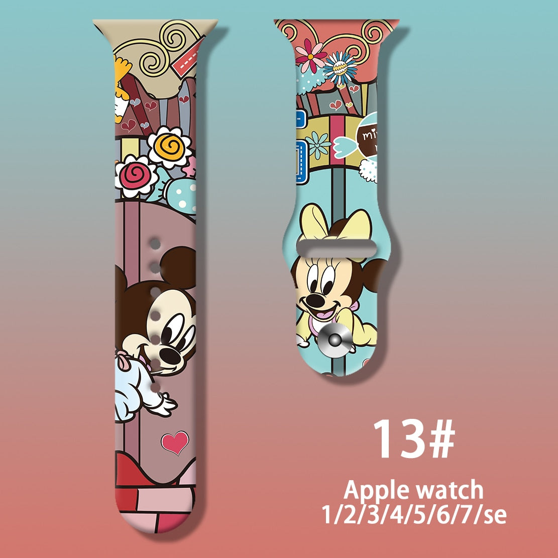 Smart watch strap Disney Mickey Minnie For Apple Watch Series 1 2 3 4 5 6 7 38mm, 40mm, 41mm 42mm, 44mm, 45mm