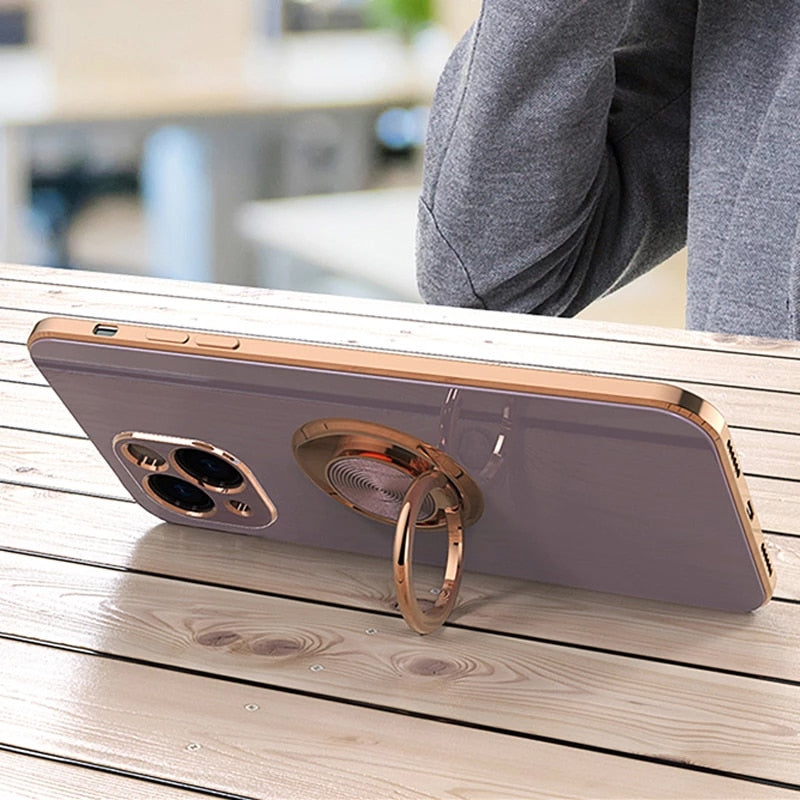 Phone Case Luxury Plating Magnetic Attraction Ring For iPhone 14 13 12 11 Pro Max Mini With Holder