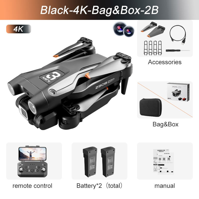 QJ New MINI4 Dual Camera Drone 2.4GHz WIFI FPV Obstacle Avoidance Fixed Height Four Axis Folding Remote Control Helicopter