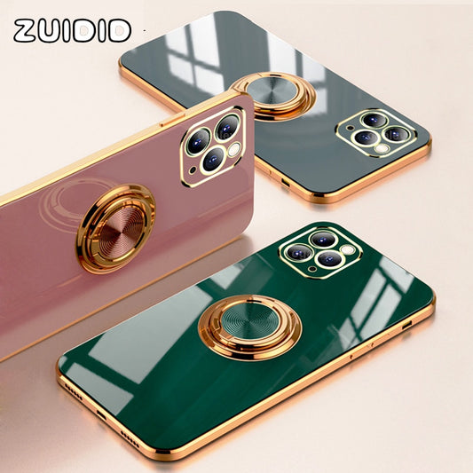 Phone Case Luxury Plating Magnetic Attraction Ring For iPhone 14 13 12 11 Pro Max Mini With Holder