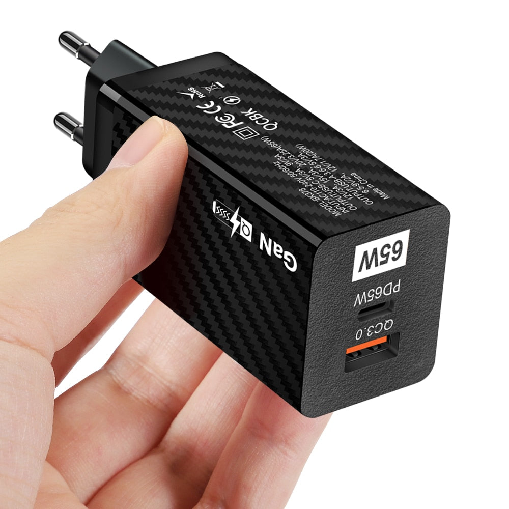 Charger 65W GaN QC 3.0 USB PD Wall Charger Type-C USB Fast Charger For Laptop Macbook Smart Phone